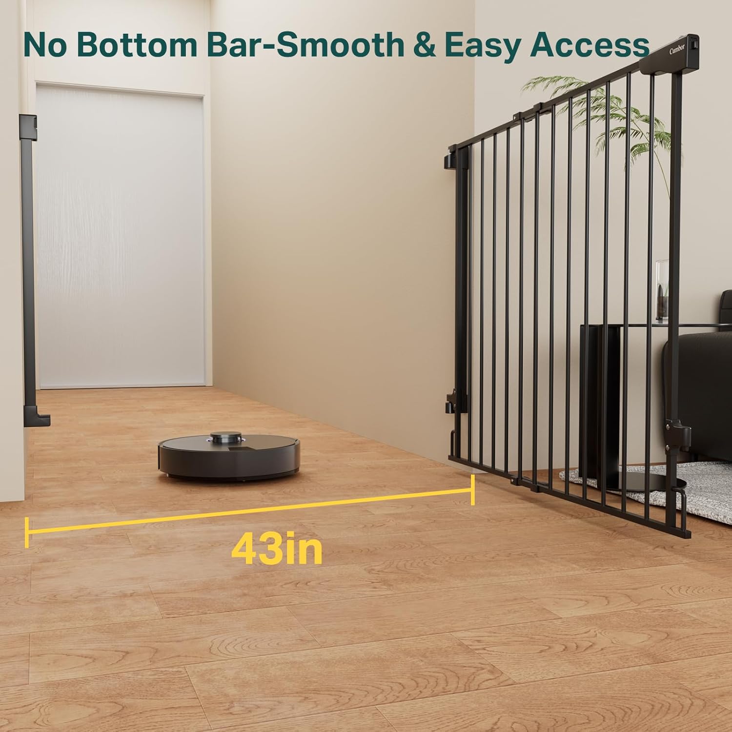 Cumbor | Safety Gate | No Bottom Bar | 34" x 29.2-43" | Black - aborderproducts