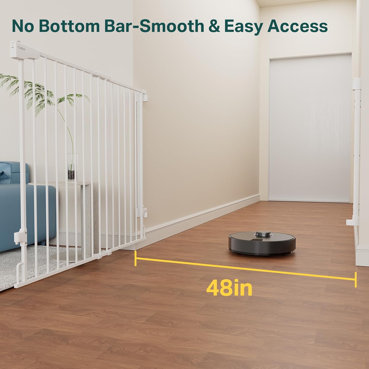 Cumbor | Safety Gate | No Bottom Bar | 34" x 31.6-48" | White - aborderproducts