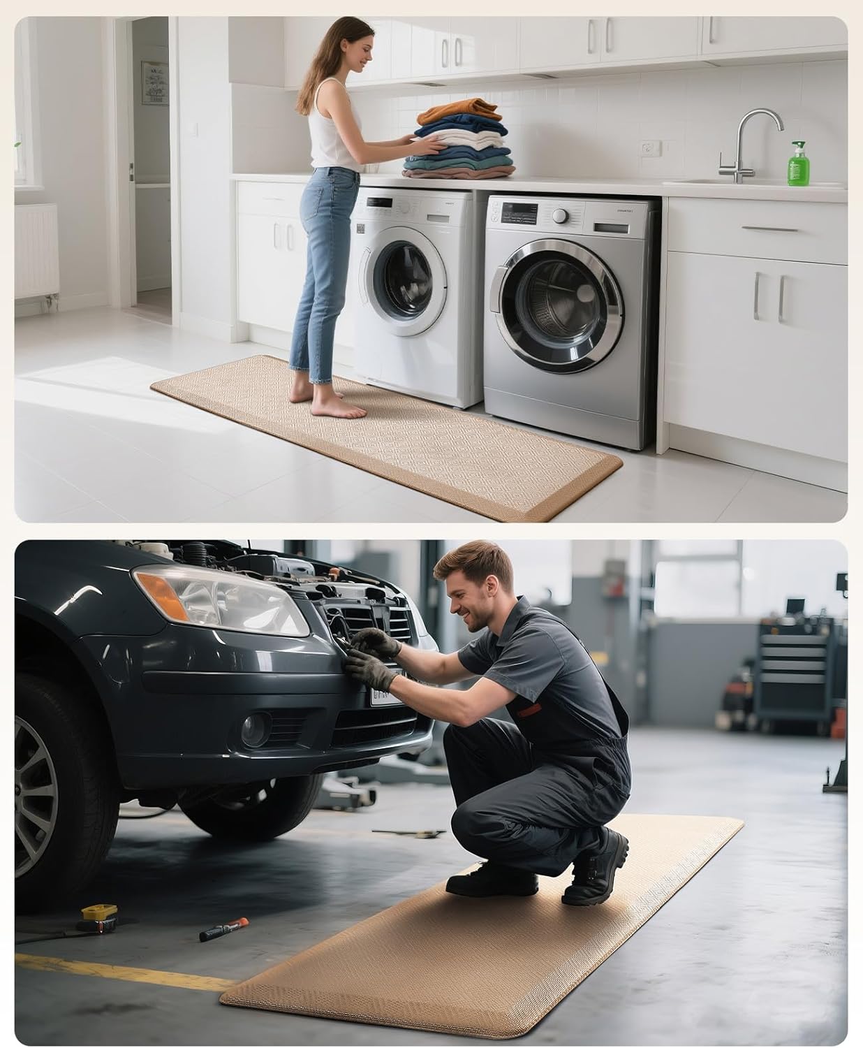 Ophanie | Anti Fatigue Standing Cushioned Mat | 24'' x 70'' | Beige