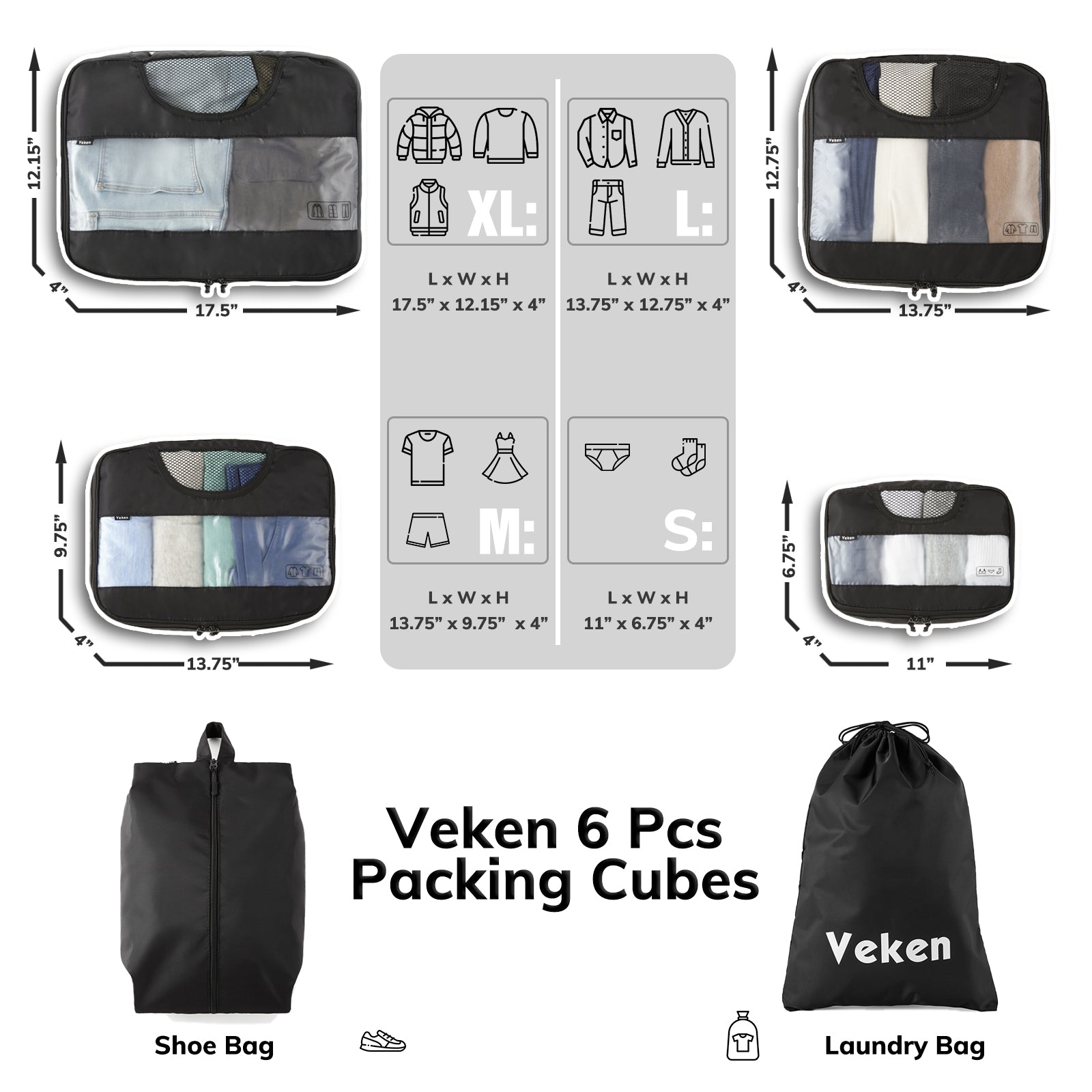 Packing Cubes 6 Set Color Jet Black Veken Aborderproducts packing-cubes-6-set-color-jet-black-veken-aborderproducts