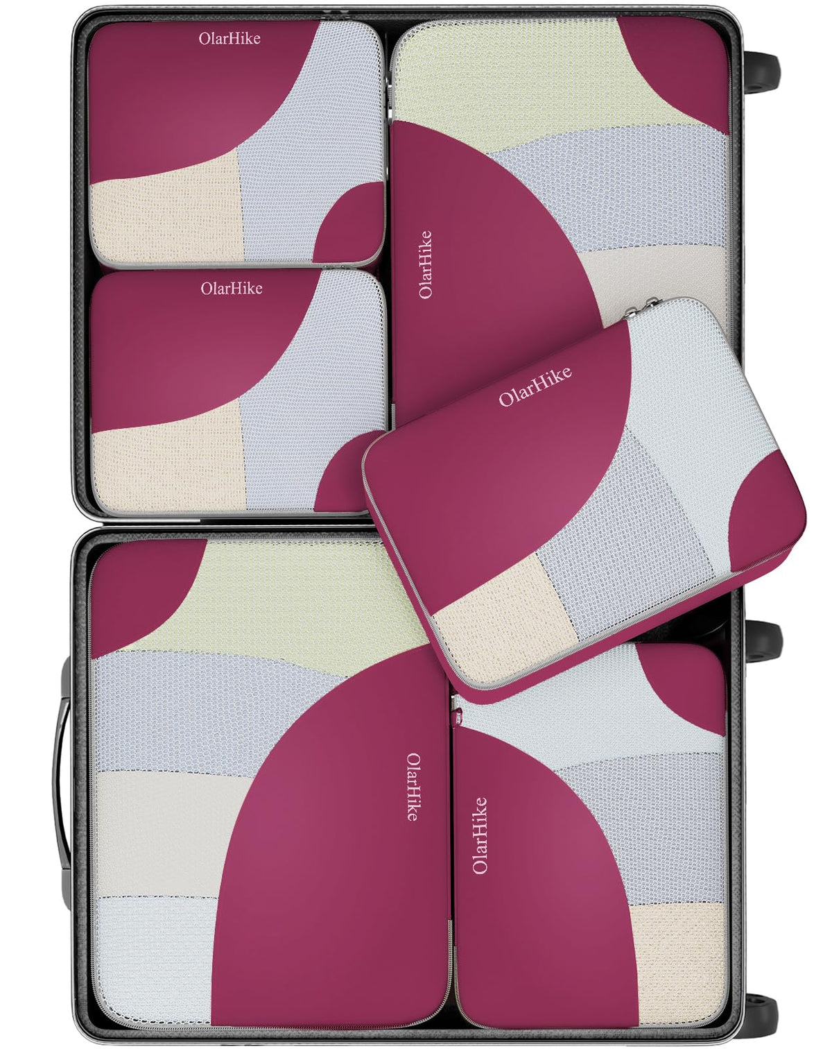 OlarHike 6 Piece Set Travel Packing Cubes | Burgundy - aborderproducts