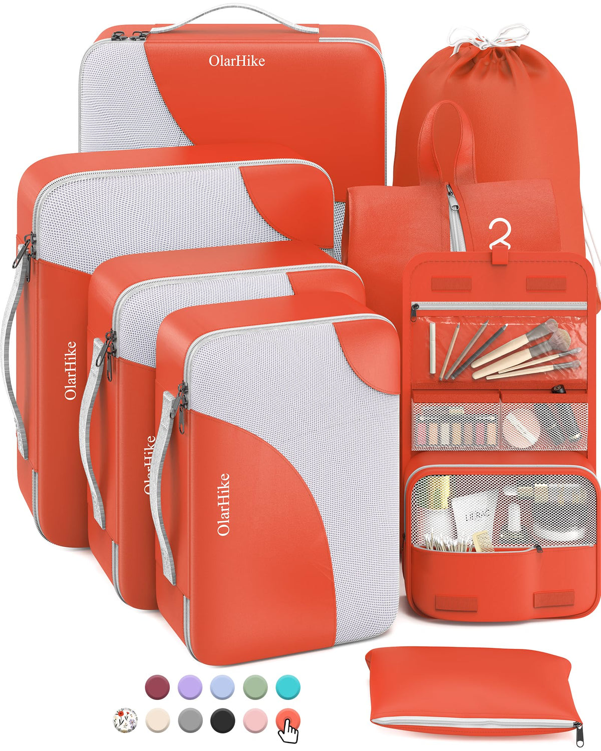 OlarHike 8 Piece Set Travel Packing Cubes | Orange - aborderproducts