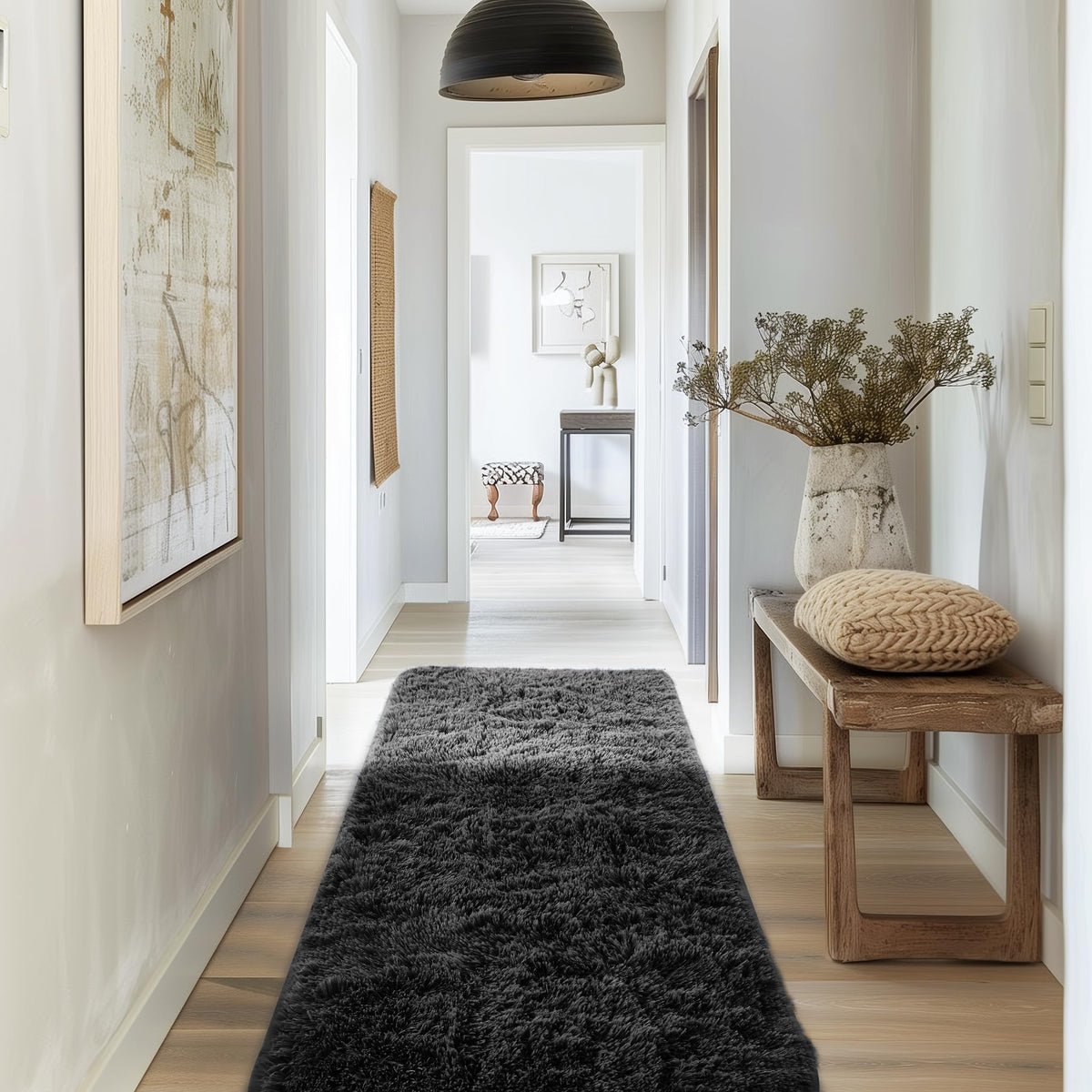 Ophanie Fluffy Shaggy Soft Area Rug | Black 2x6 - aborderproducts