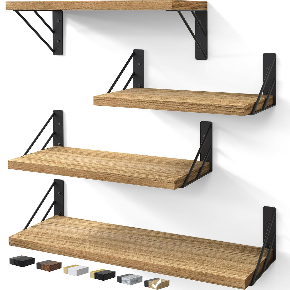 BAYKA | Floating Shelves | Set of 4 | Carbonized Brown - aborderproducts
