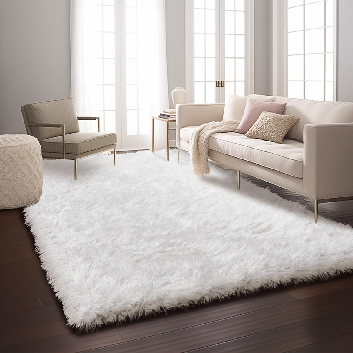 Ophanie Upgrade Fluffy Shaggy Soft Area Rug | White 6x9 - aborderproducts