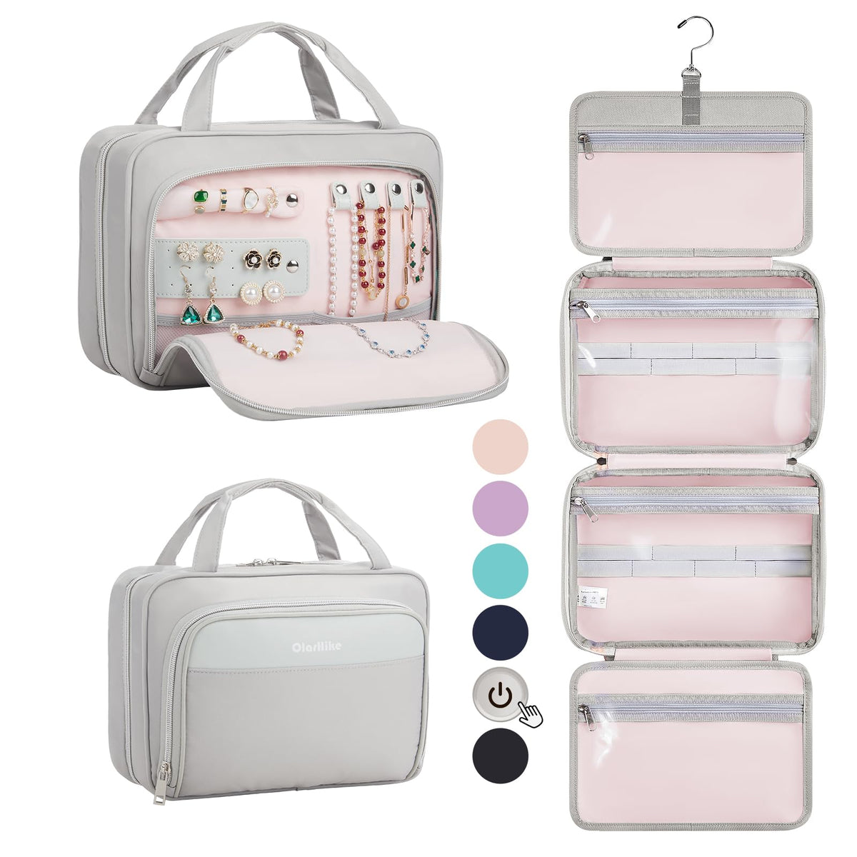 OlarHike Toiletry Bag, Large Size Makeup Jewelry 3 in 1 Essentials Travel Packing Organizers (Grey) - aborderproducts