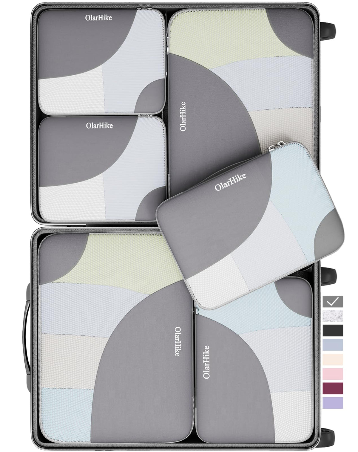 OlarHike 6 Piece Set Travel Packing Cubes | Grey - aborderproducts