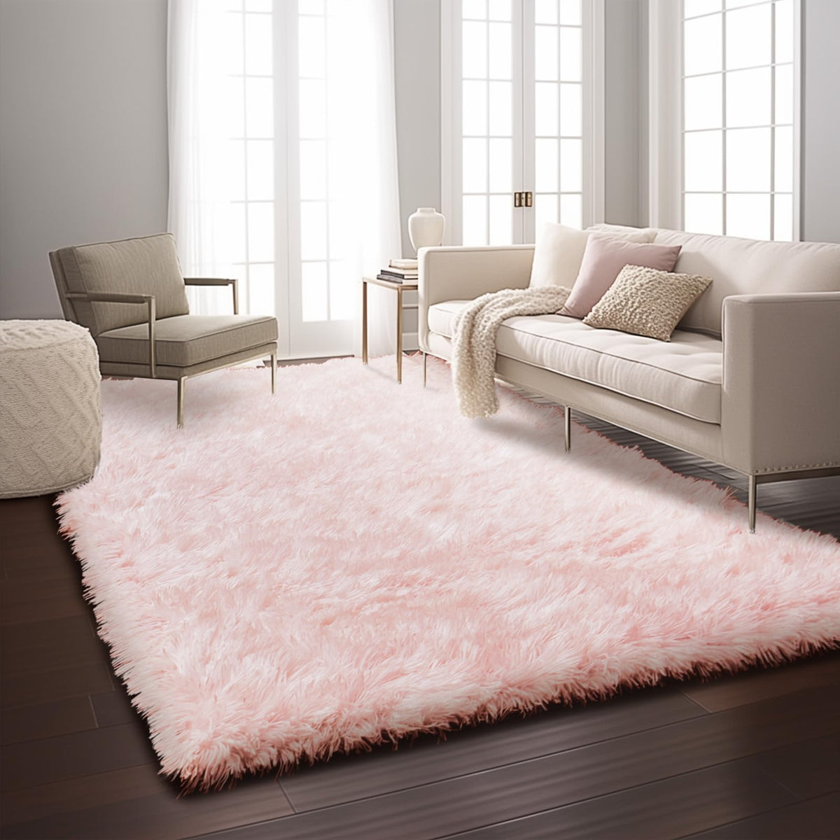 Ophanie Upgrade Fluffy Shaggy Soft Area Rug | Pink 5x8 - aborderproducts