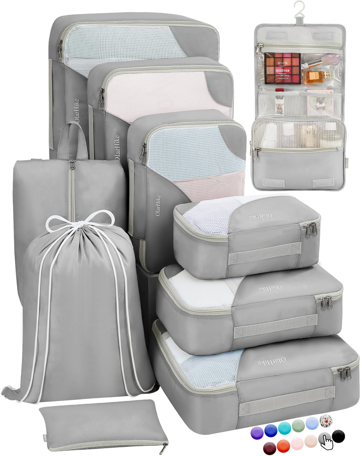 OlarHike 10 Piece Set Travel Packing Cubes | Grey - aborderproducts