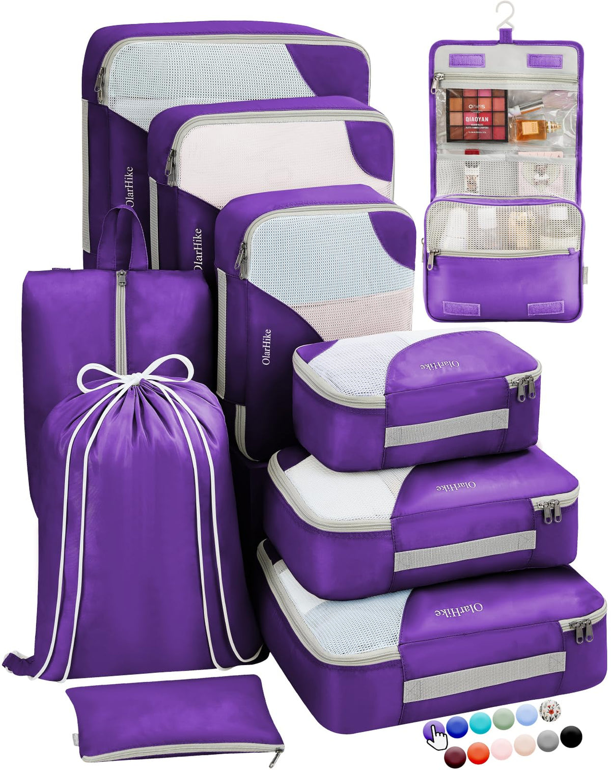 OlarHike 10 Piece Set Travel Packing Cubes | Purple - aborderproducts