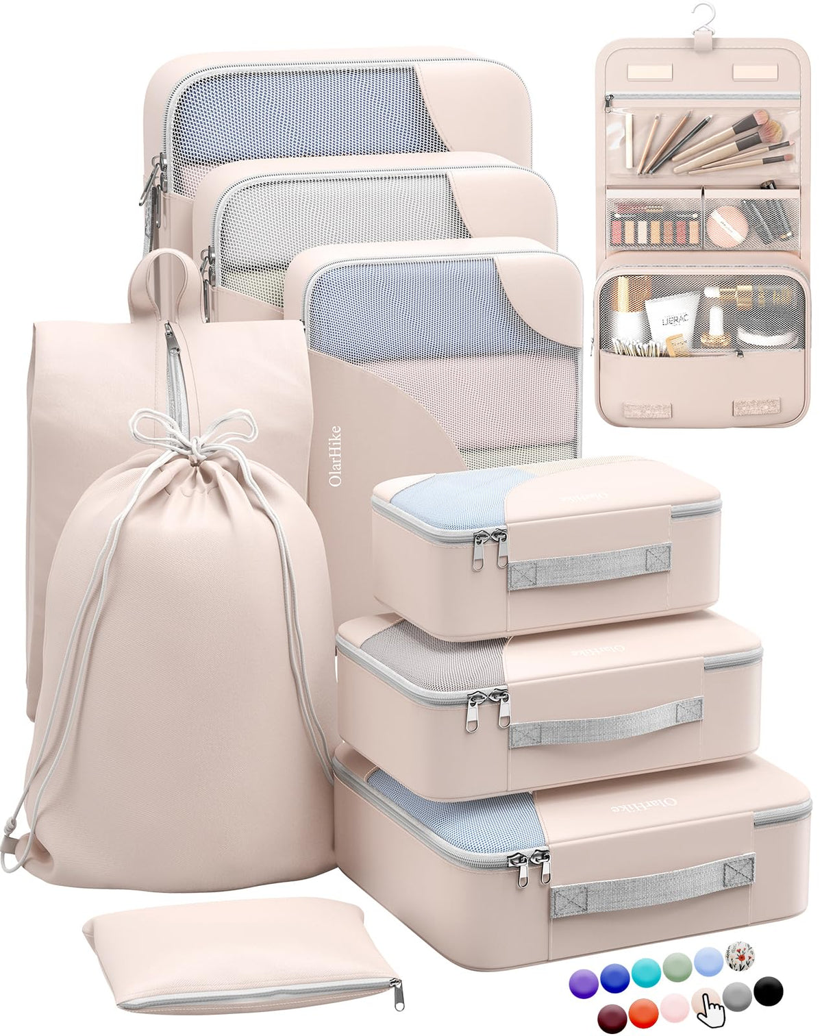 OlarHike 10 Piece Set Travel Packing Cubes | Cream - aborderproducts