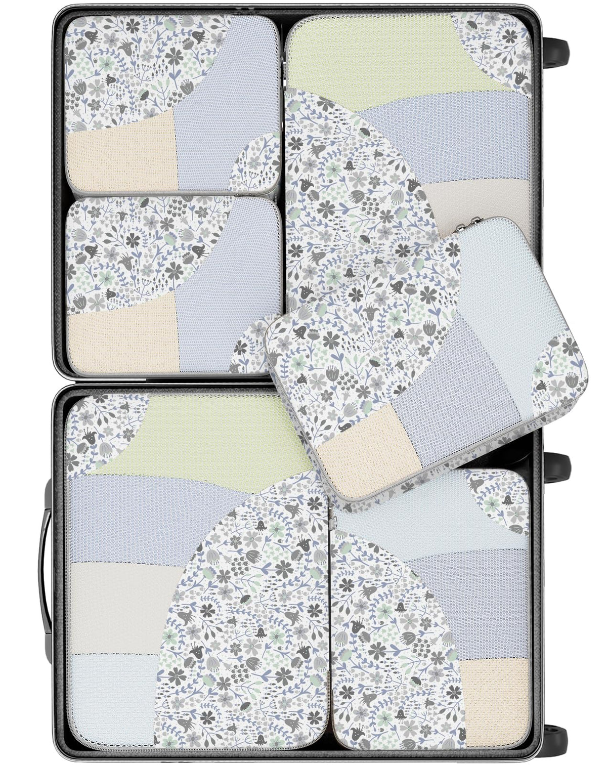 OlarHike 6 Piece Set Travel Packing Cubes | Grey Flower - aborderproducts