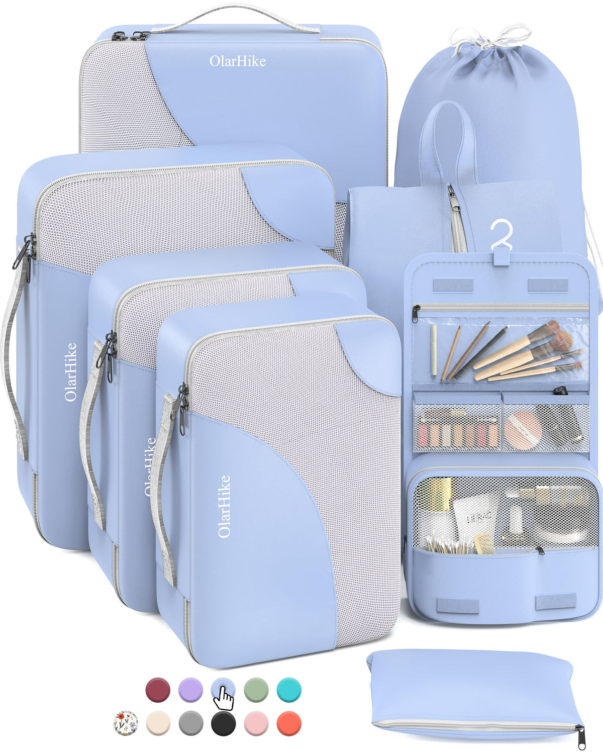 OlarHike 8 Piece Set Travel Packing Cubes | Baby Blue - aborderproducts