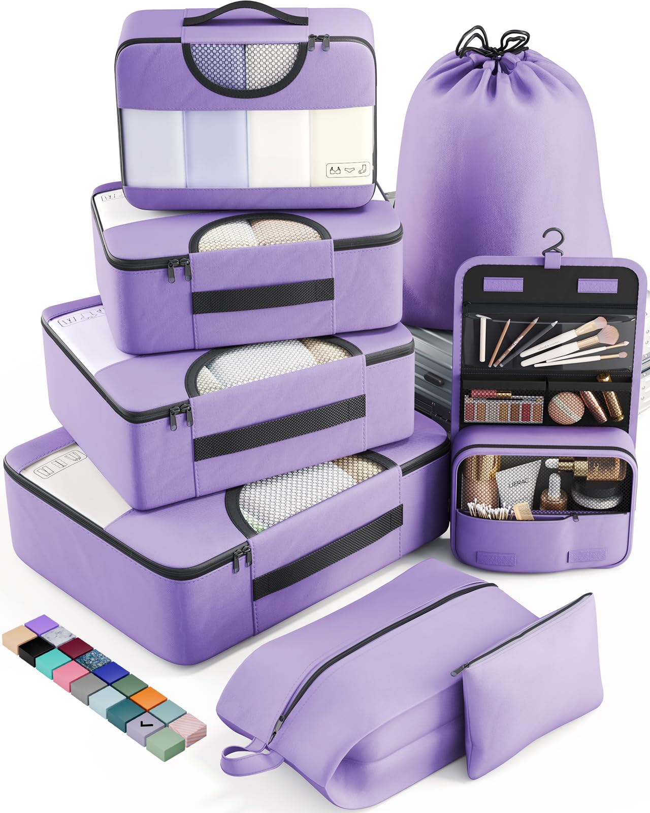 Veken 8 Piece Set Travel Packing Cubes | Light Purple - aborderproducts