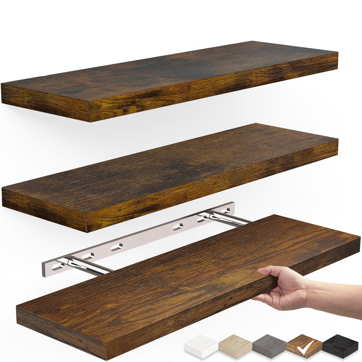 BAYKA | Floating Shelves | 15.7 in | 3-Piece | Rustic Brown - aborderproducts
