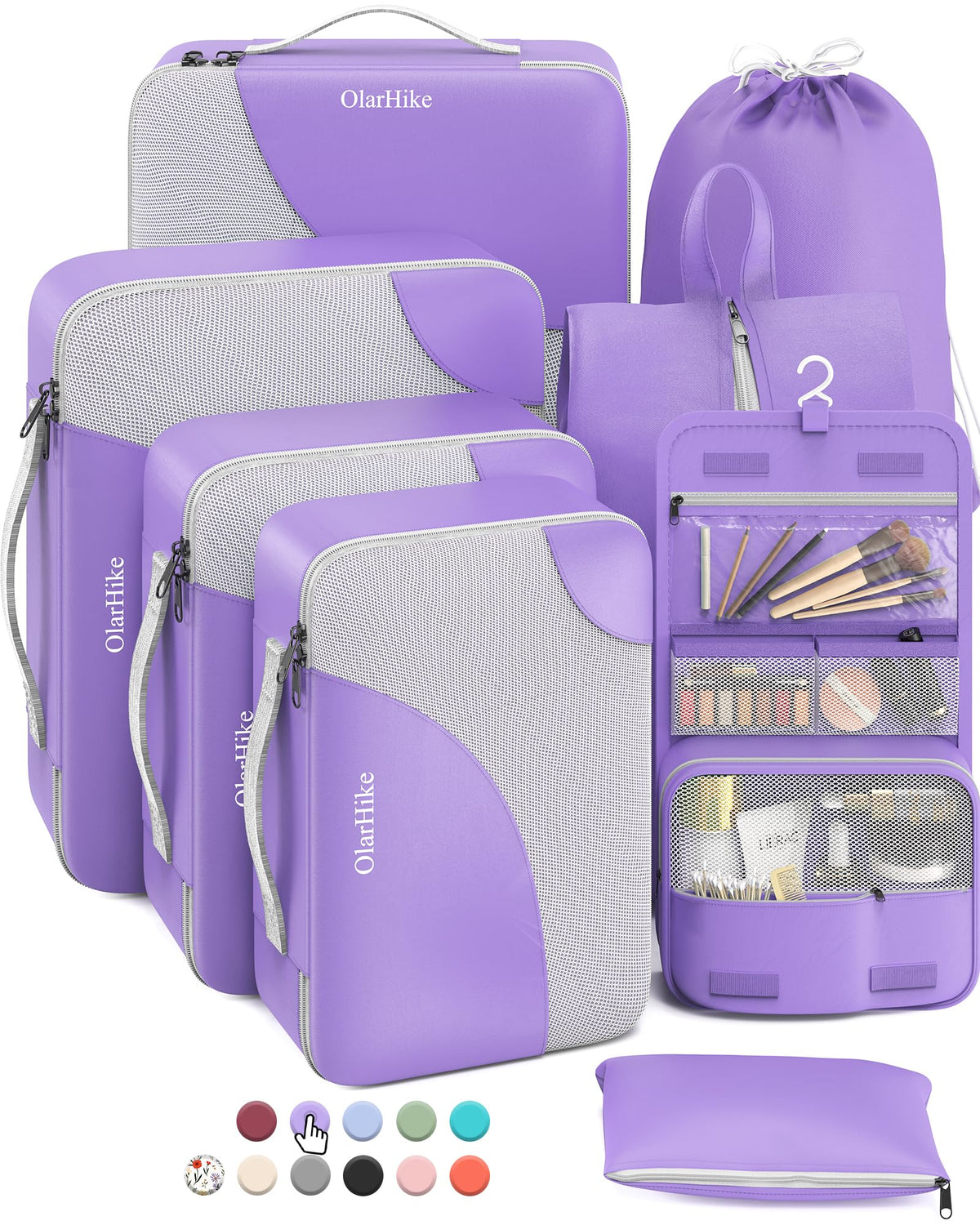 OlarHike 8 Piece Set Travel Packing Cubes | Purple - aborderproducts