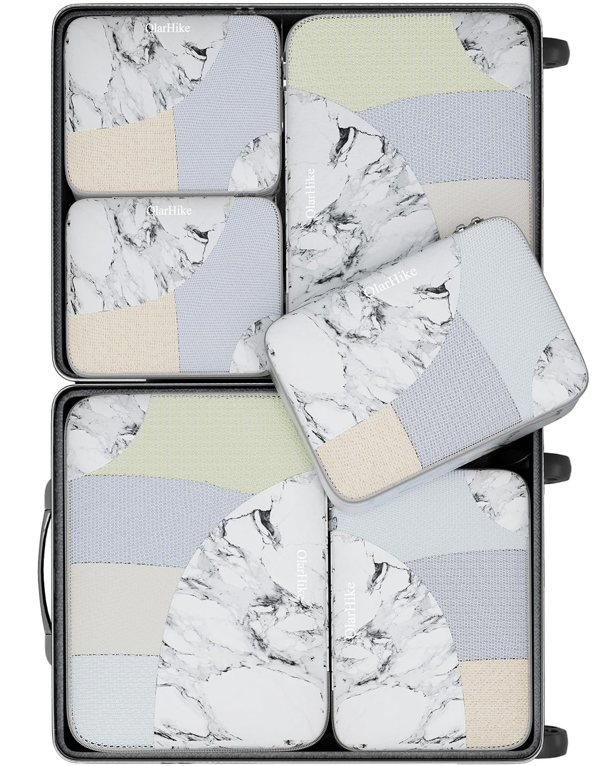 OlarHike 6 Piece Set Travel Packing Cubes | White Marble - aborderproducts