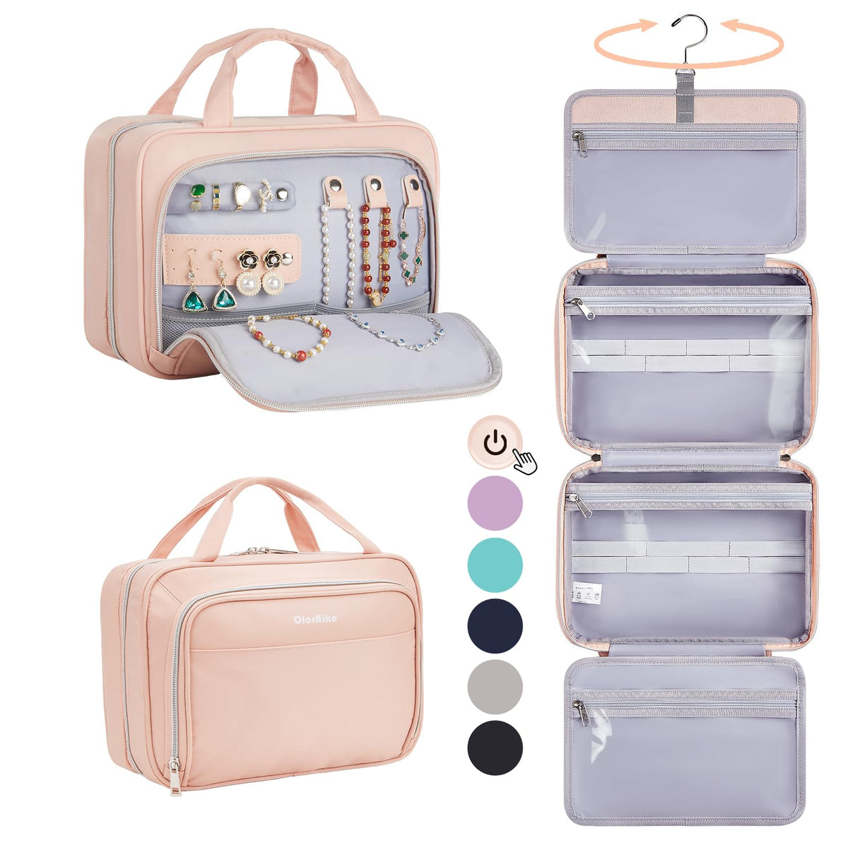 OlarHike Toiletry Bag, Medium Size Makeup Jewelry 3 in 1 Essentials Travel Packing Organizers (Pink) - aborderproducts