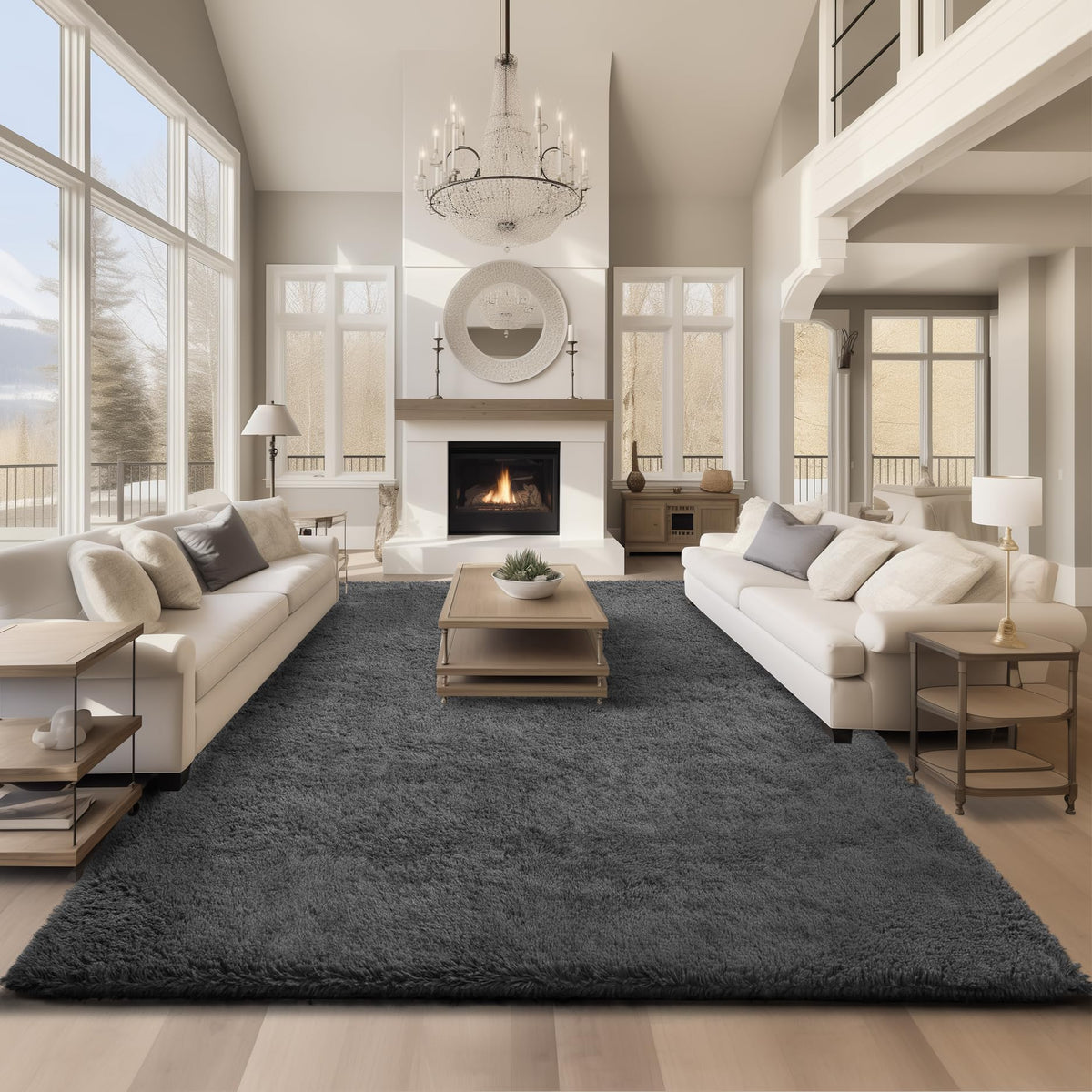 Ophanie Fluffy Shaggy Soft Area Rug | Grey 9x12 - aborderproducts