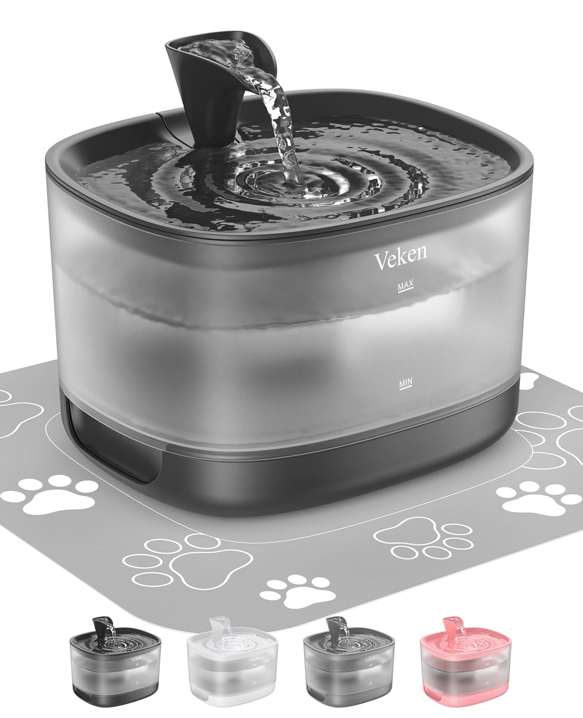 Veken Pet Fountain With Detachable Water Tank | 84oz/2.5L | Black - aborderproducts
