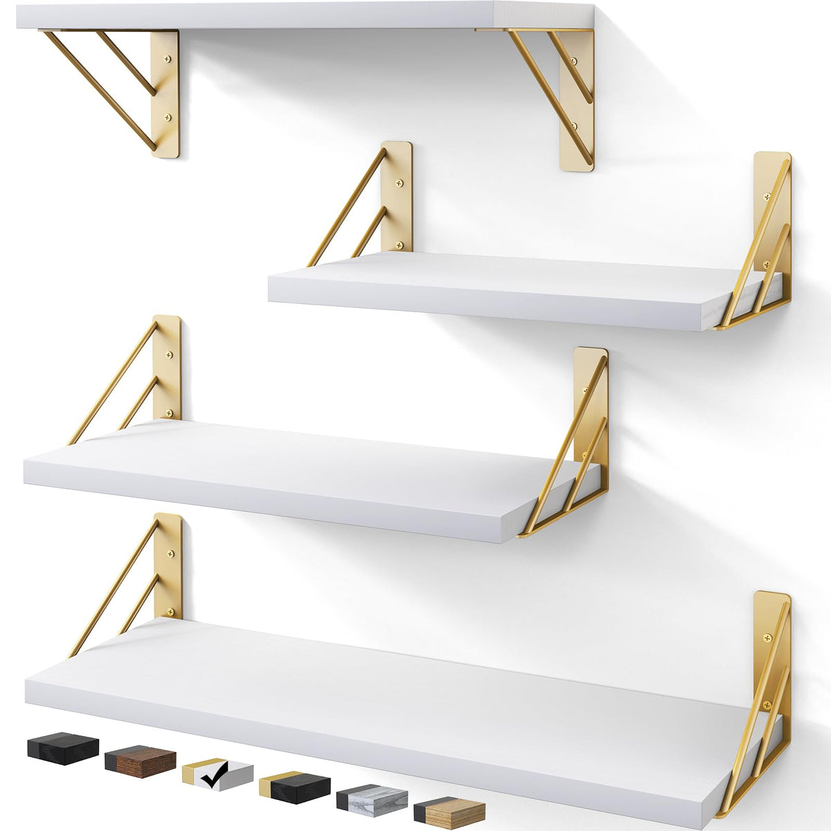 BAYKA | Floating Shelves | Set of 4 | White & Gold - aborderproducts