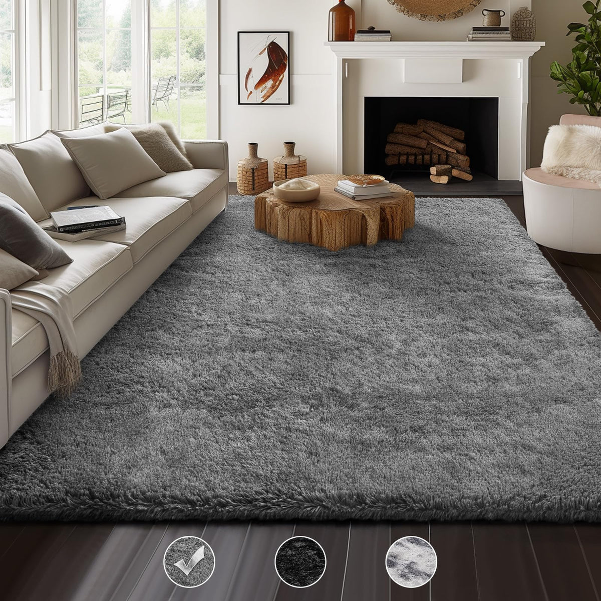 Ophanie Upgrade Fluffy Shaggy Soft Area Rug | Grey 8x10 - aborderproducts