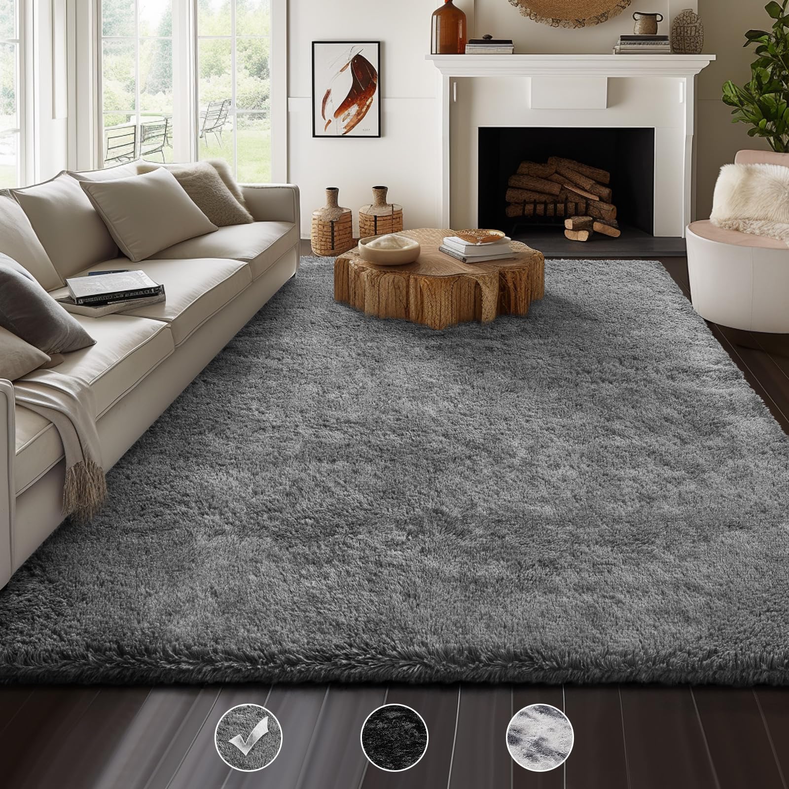 Ophanie Upgrade Fluffy Shaggy Soft Area Rug | Grey 8x10 - aborderproducts