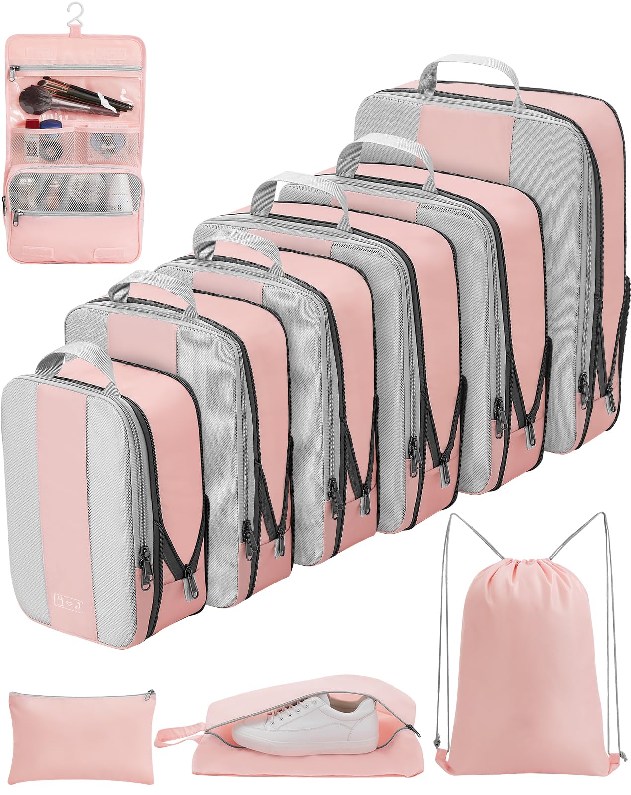 OlarHike | Compression Packing Cubes | 10 Set | Pink - aborderproducts