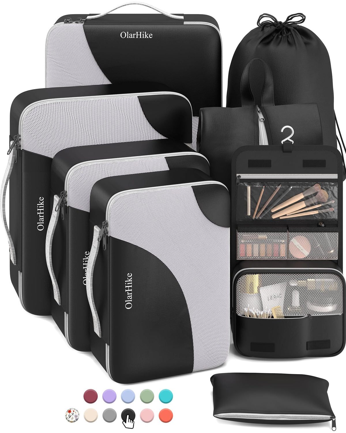 OlarHike 8 Piece Set Travel Packing Cubes | Black - aborderproducts