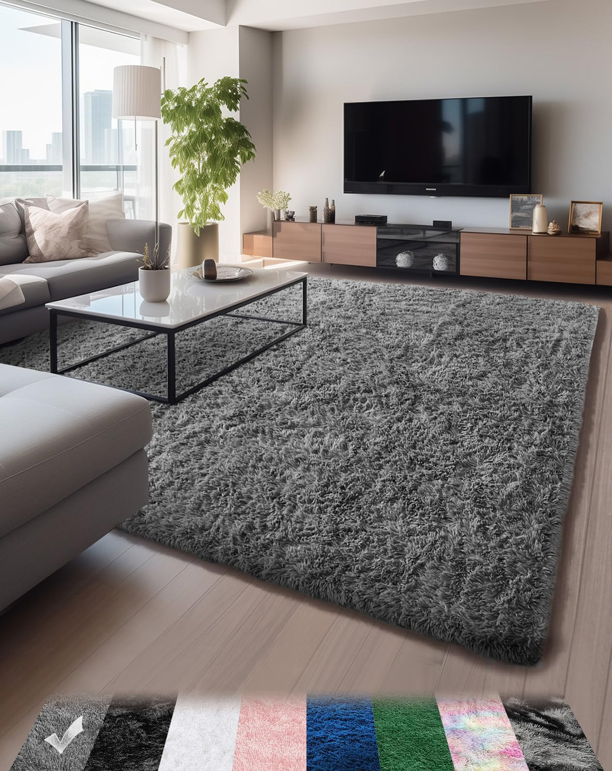 Ophanie Upgrade Fluffy Shaggy Soft Area Rug | Grey 5x8 - aborderproducts