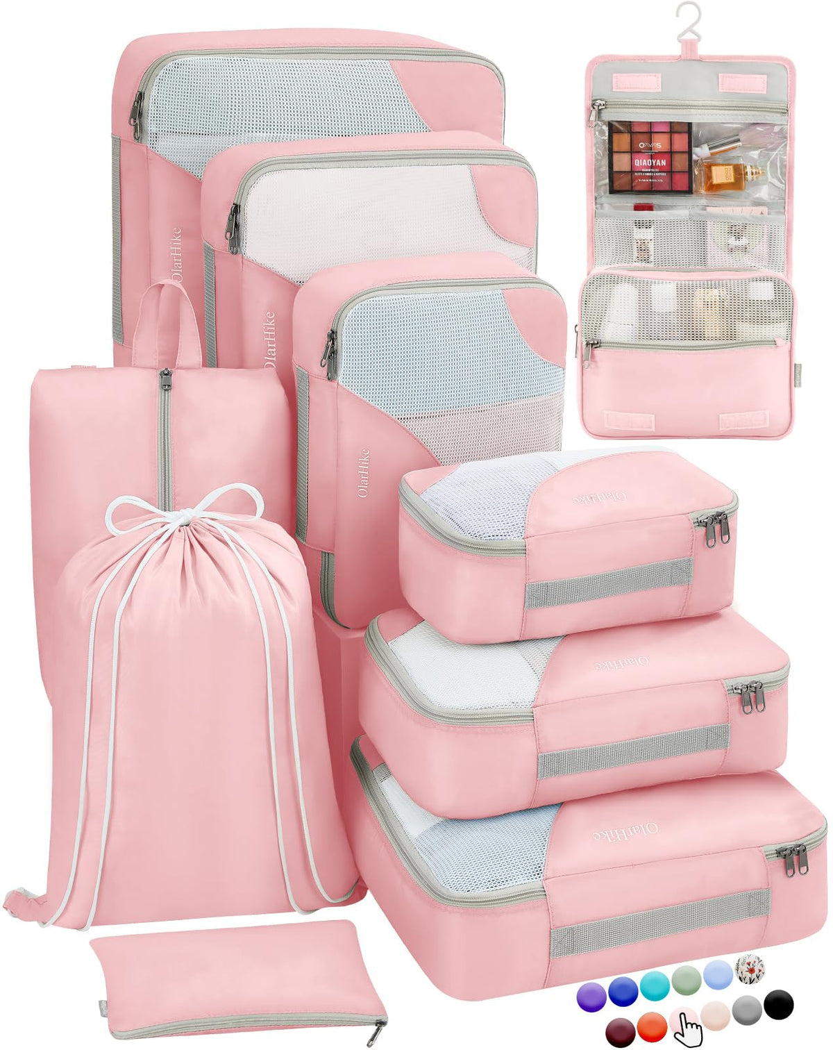 OlarHike 10 Piece Set Travel Packing Cubes | Pink - aborderproducts