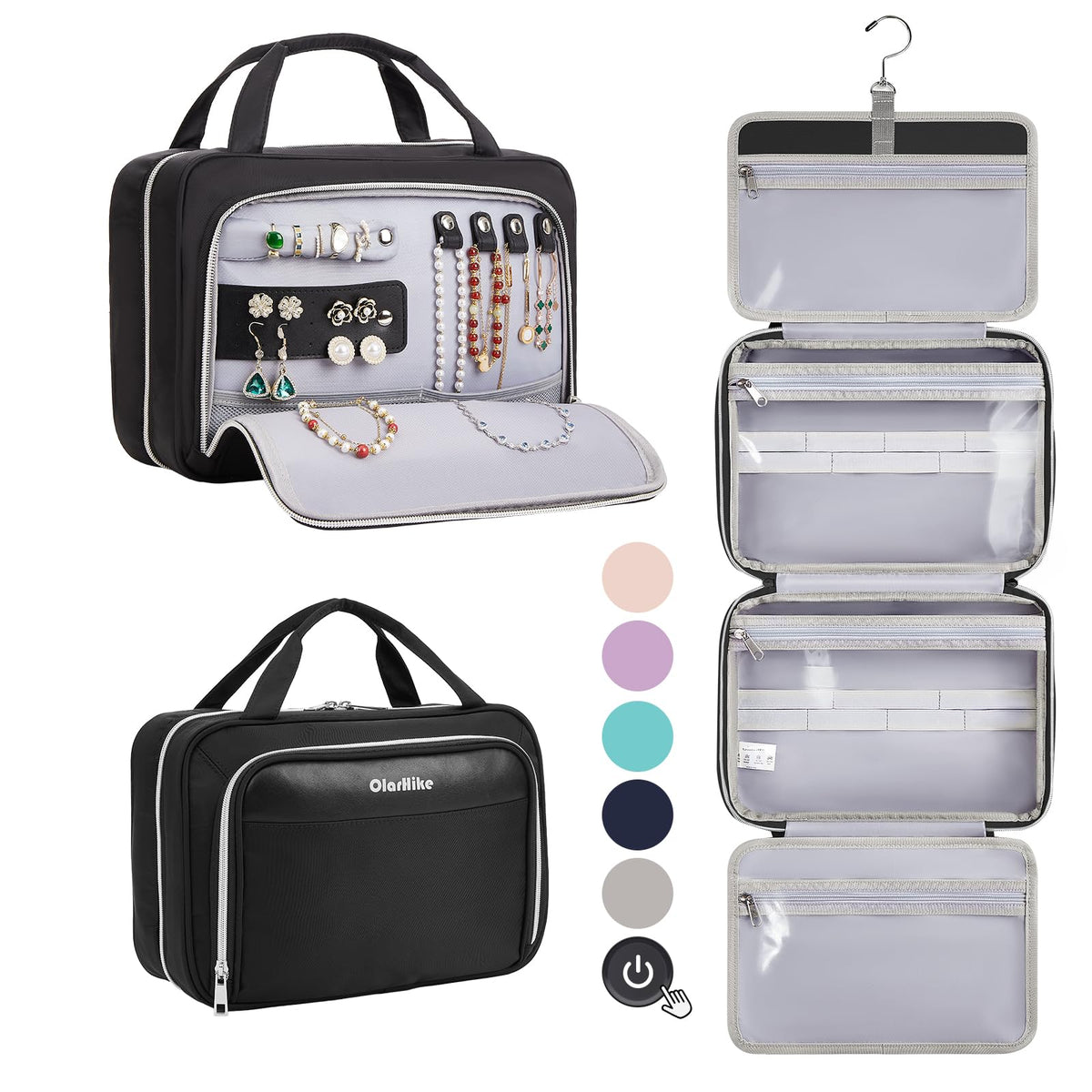 OlarHike Toiletry Bag, Large Size Makeup Jewelry 3 in 1 Essentials Travel Packing Organizers (Black) - aborderproducts