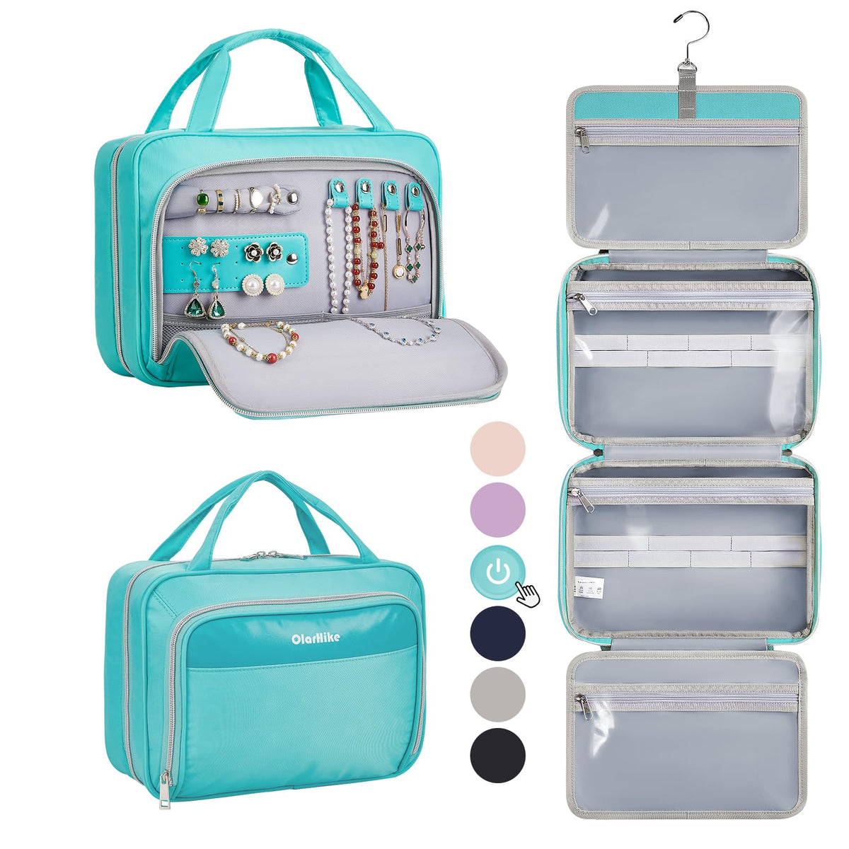OlarHike Toiletry Bag, Large Size Makeup Jewelry 3 in 1 Essentials Travel Packing Organizers (Cyan) - aborderproducts
