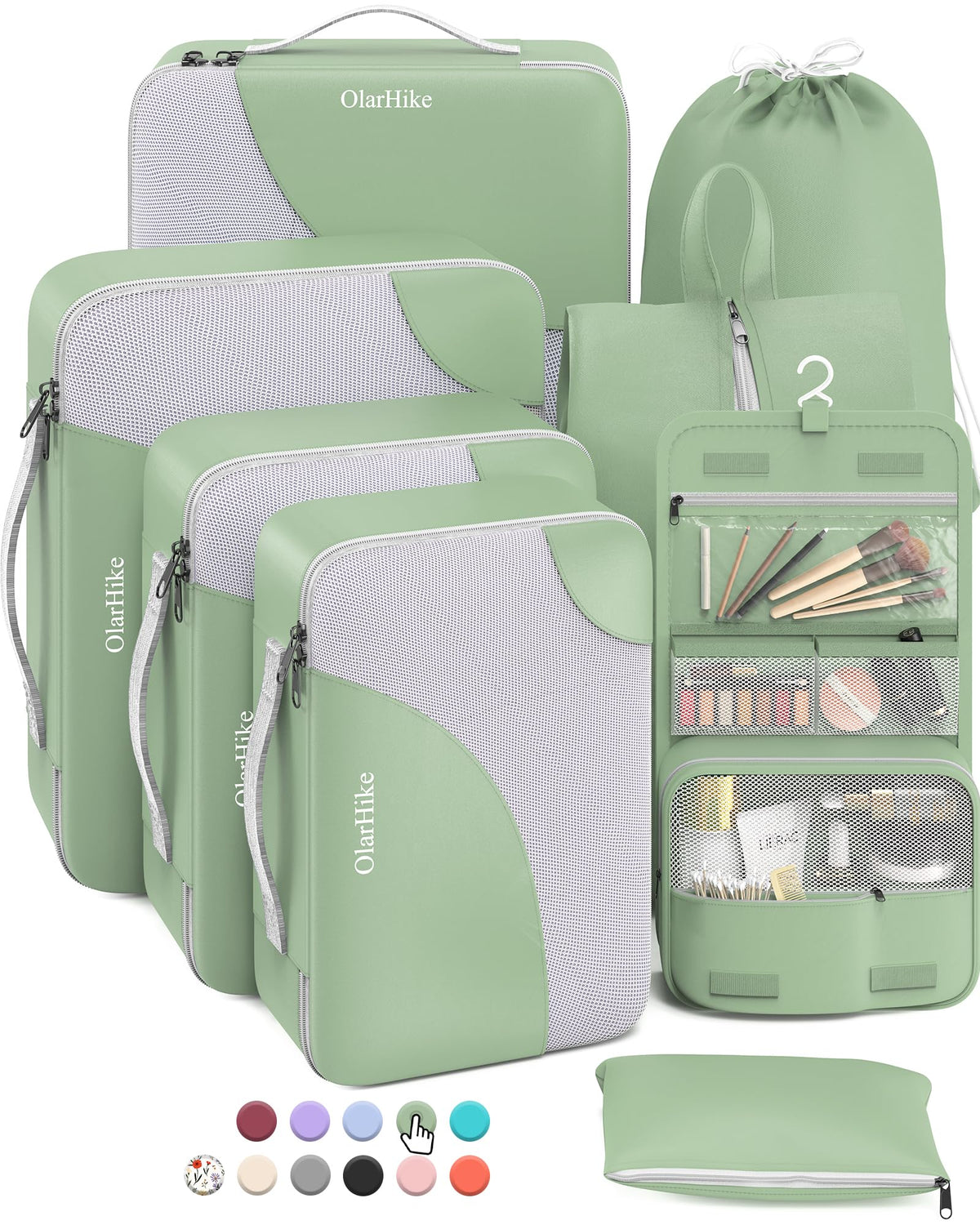 OlarHike 8 Piece Set Travel Packing Cubes | Matcha Green - aborderproducts