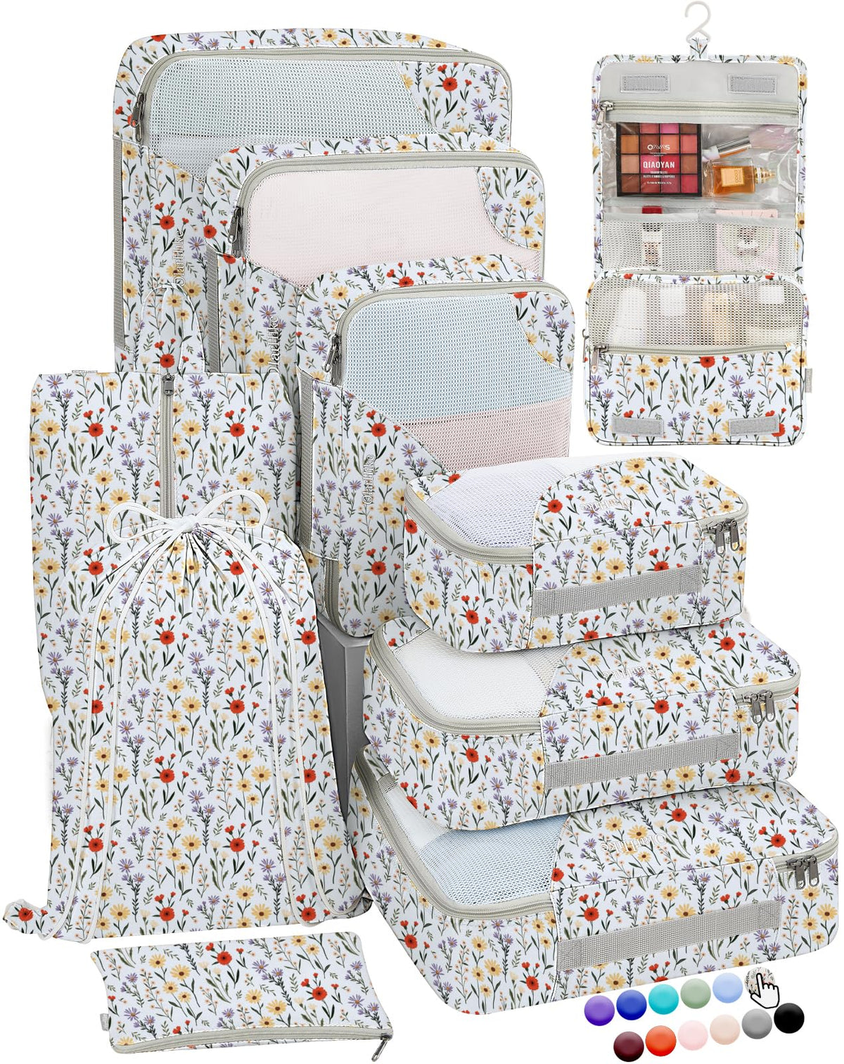 OlarHike 10 Piece Set Travel Packing Cubes | Flower - aborderproducts