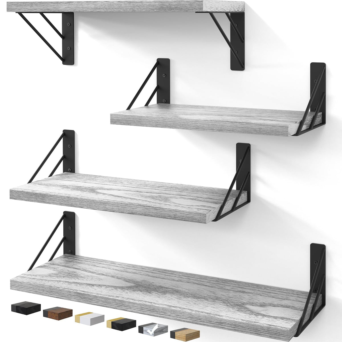 BAYKA | Floating Shelves | Set of 4 | Grey White - aborderproducts