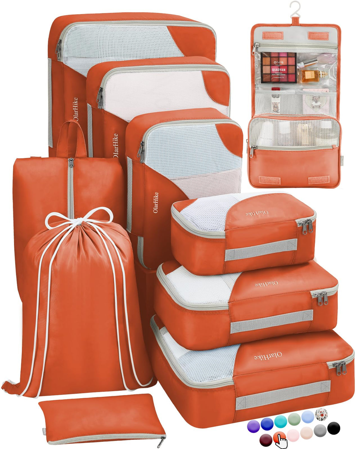 OlarHike 10 Piece Set Travel Packing Cubes | Orange - aborderproducts