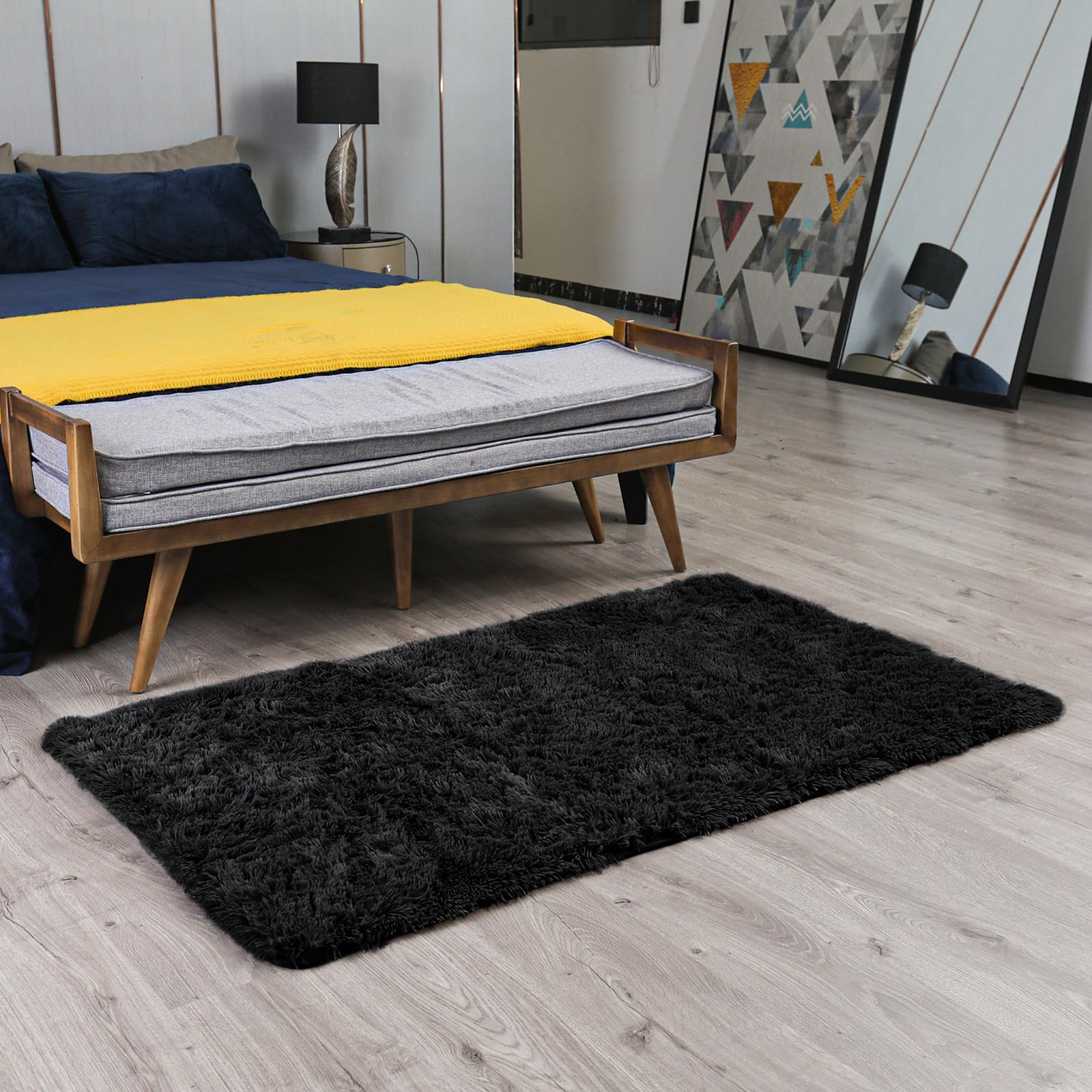 Ophanie Upgrade Fluffy Shaggy Soft Area Rug | Black 3x5 - aborderproducts