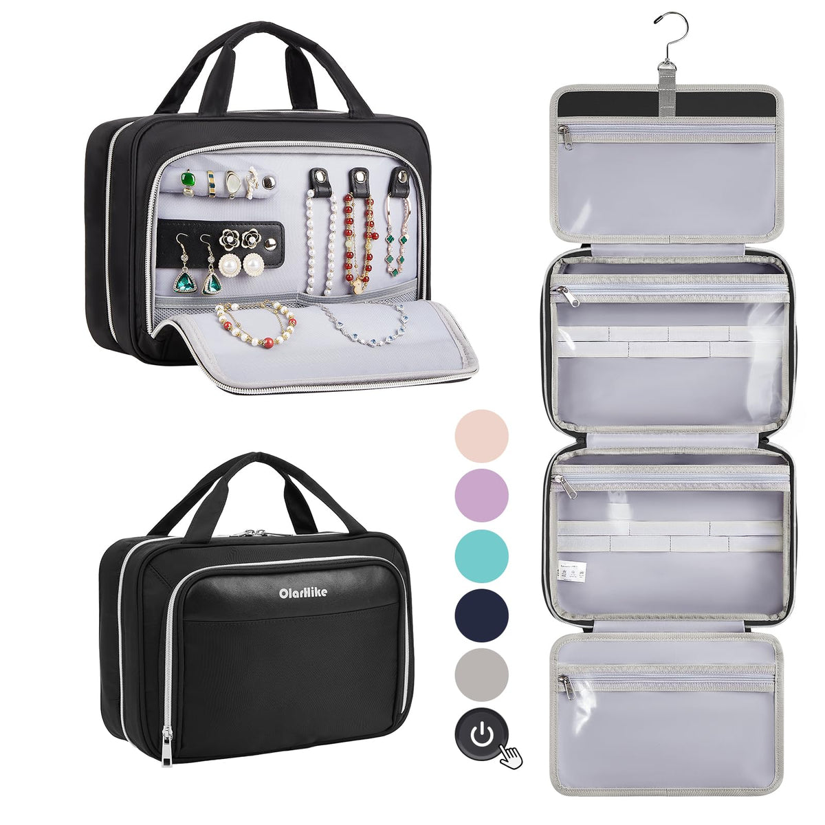 OlarHike Toiletry Bag, Medium Size Makeup Jewelry 3 in 1 Essentials Travel Packing Organizers (Black) - aborderproducts