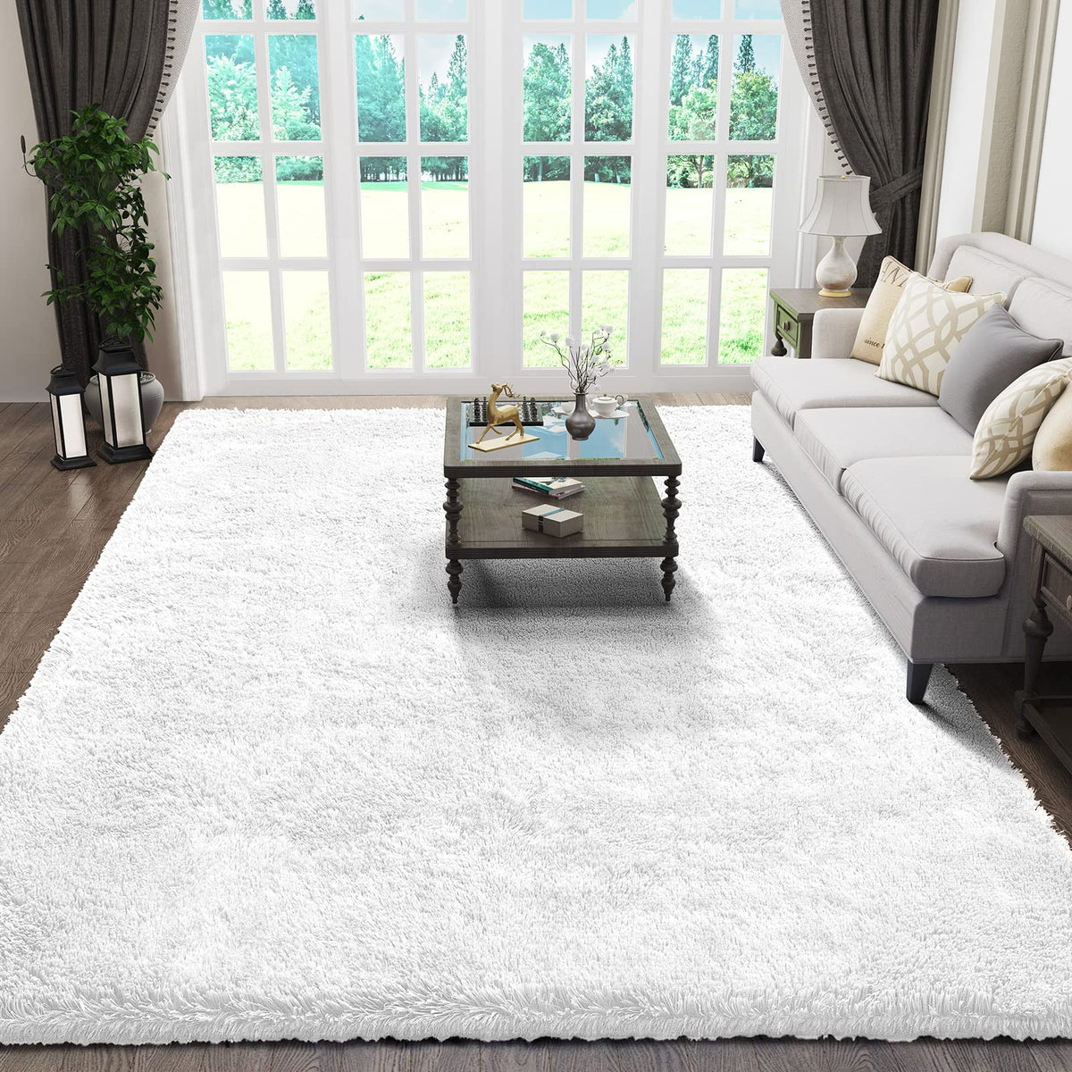 Ophanie Fluffy Shaggy Soft Area Rug | White 5x8 - aborderproducts