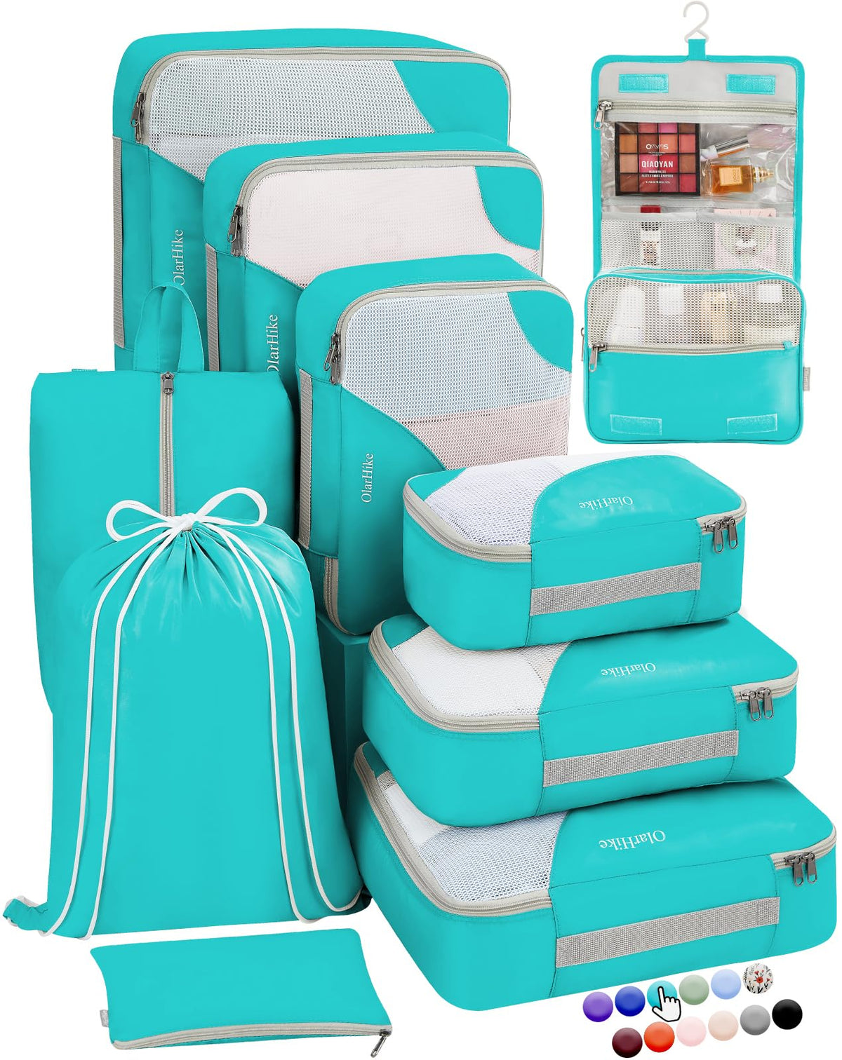 OlarHike 10 Piece Set Travel Packing Cubes | Turquoise - aborderproducts
