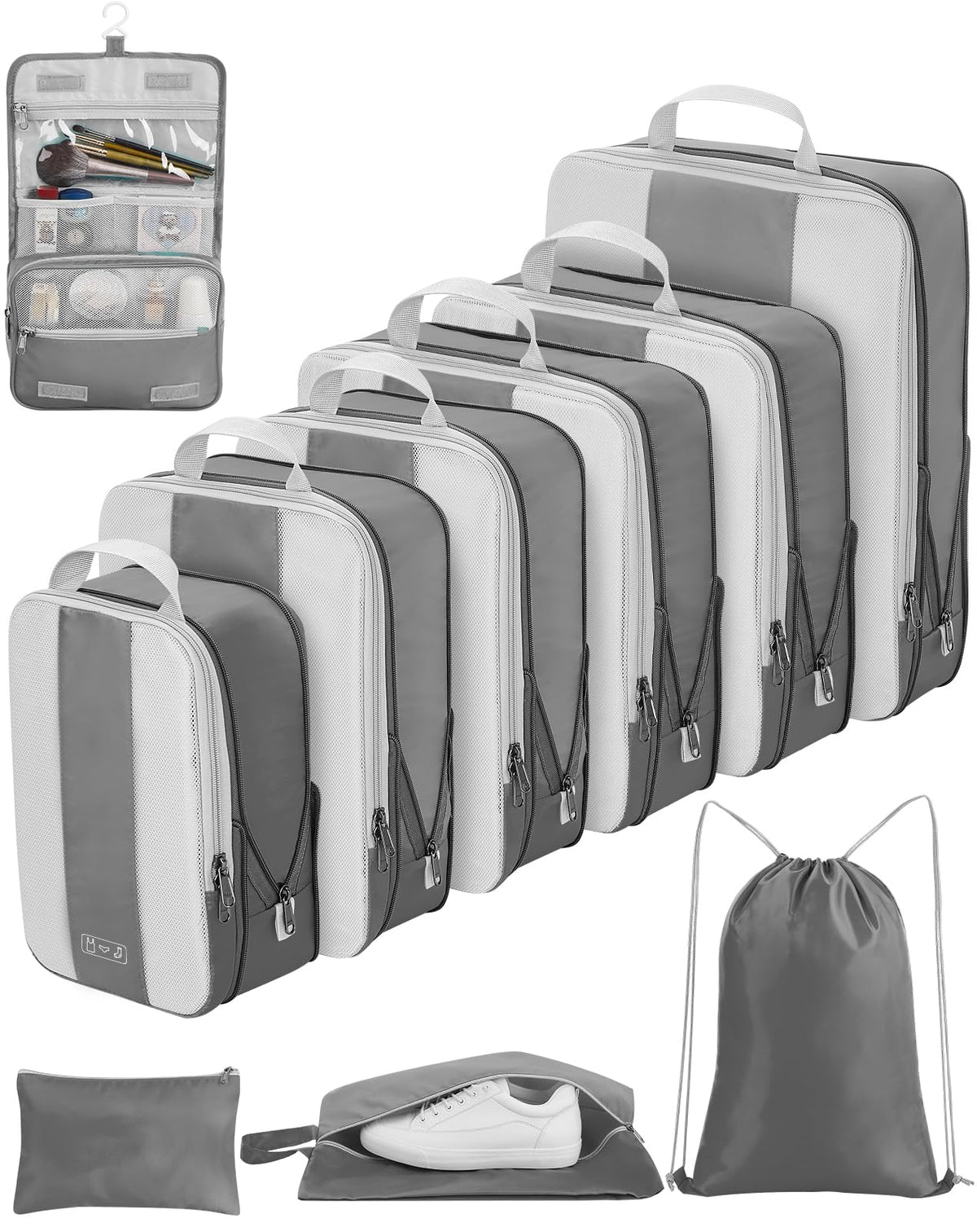 OlarHike | Compression Packing Cubes | 10 Set | Grey - aborderproducts