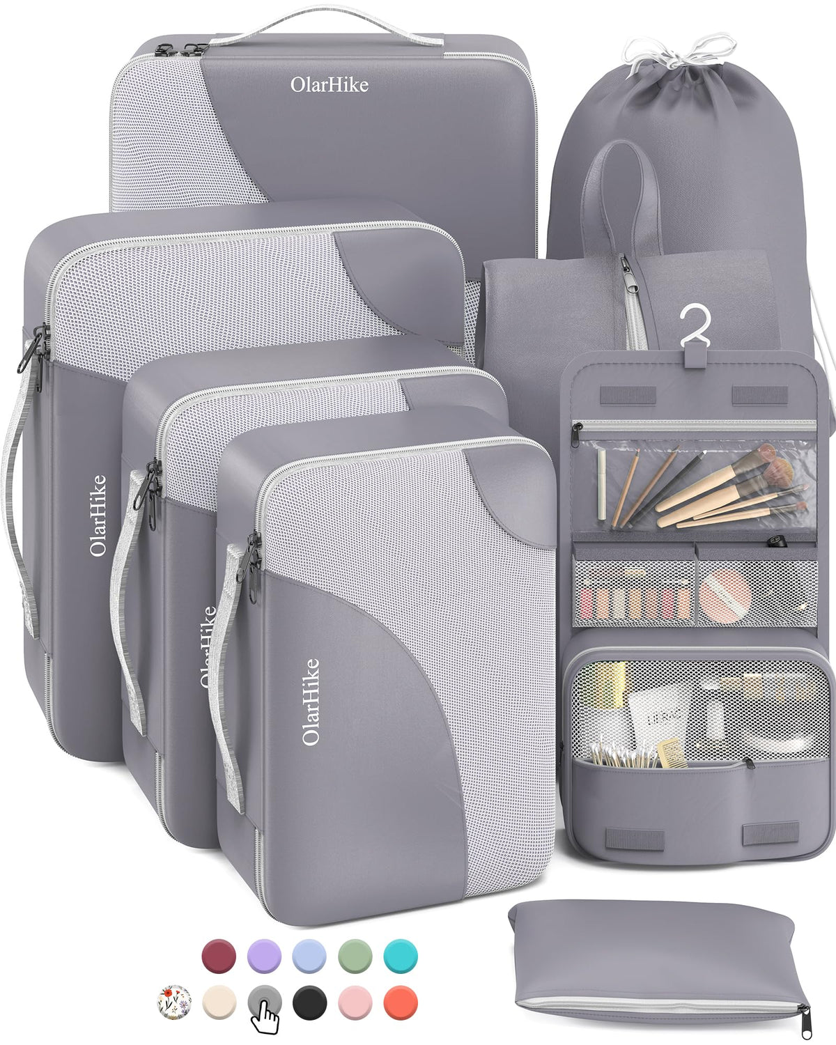 OlarHike 8 Piece Set Travel Packing Cubes | Grey - aborderproducts