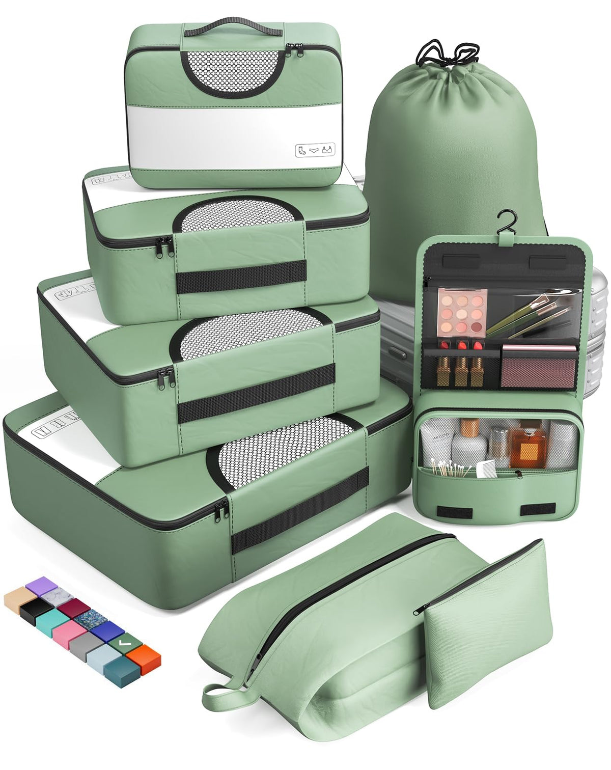 Veken 8 Piece Set Travel Packing Cubes | Matcha Green - aborderproducts