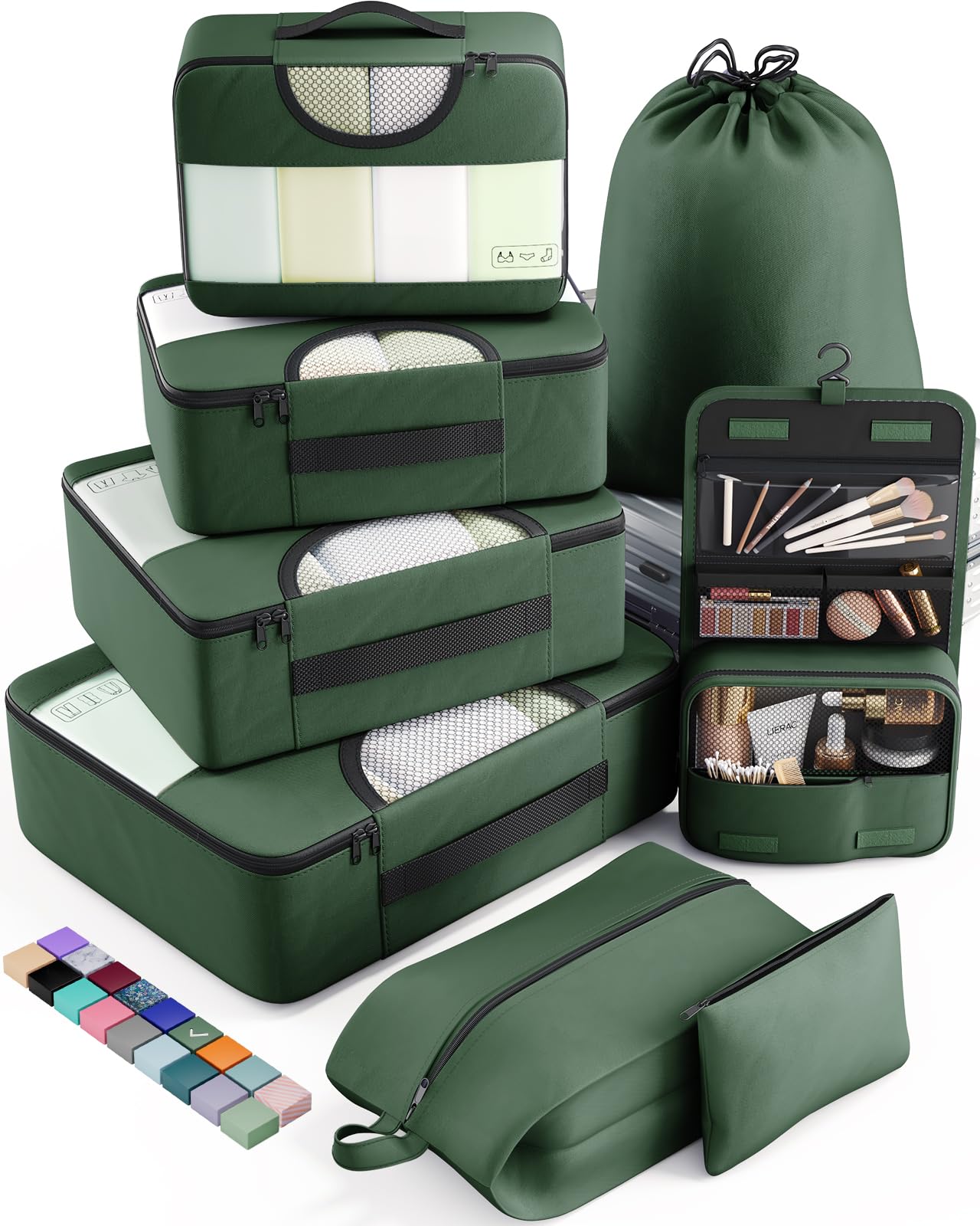 Veken 8 Piece Set Travel Packing Cubes | Dark Green - aborderproducts