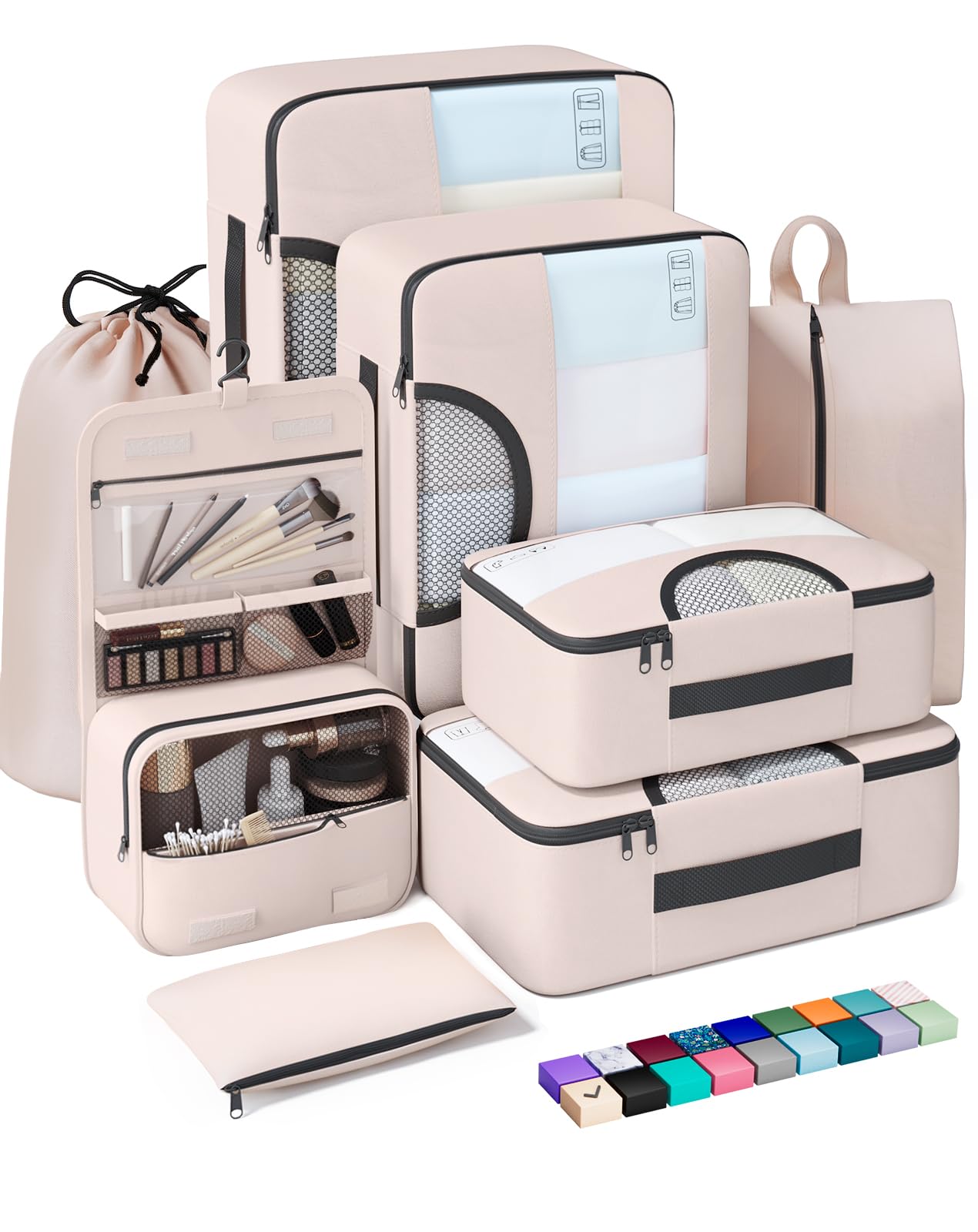 Veken 8 Piece Set Travel Packing Cubes | Cream - aborderproducts