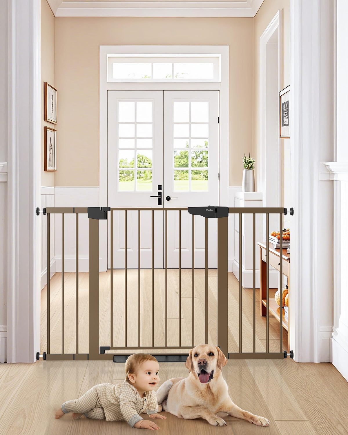 Cumbor | 29.7"-51.5" x 30.5" | Baby Gate Extra Wide | Brown - aborderproducts