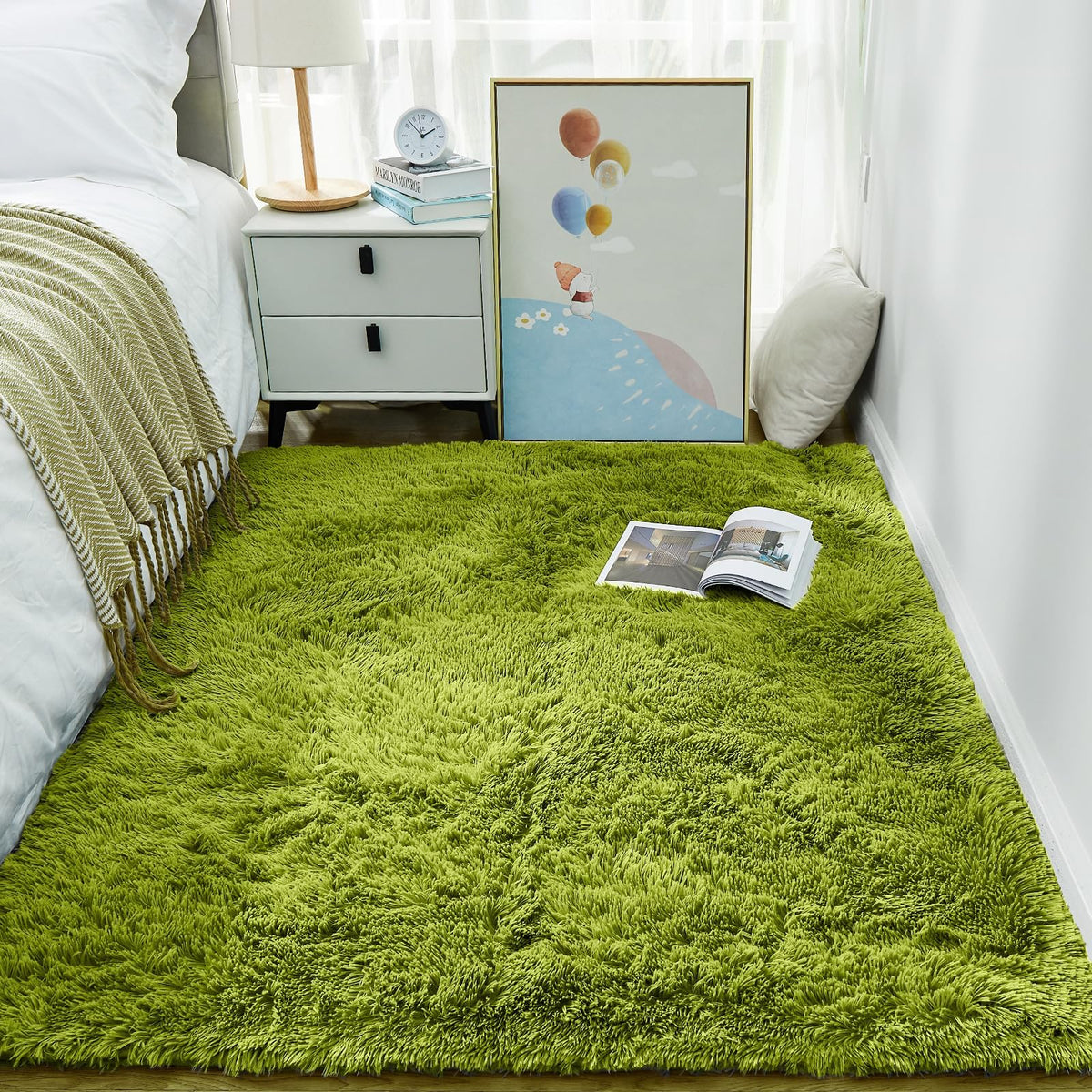 Ophanie Fluffy Shaggy Soft Area Rug | Green 3x5 - aborderproducts