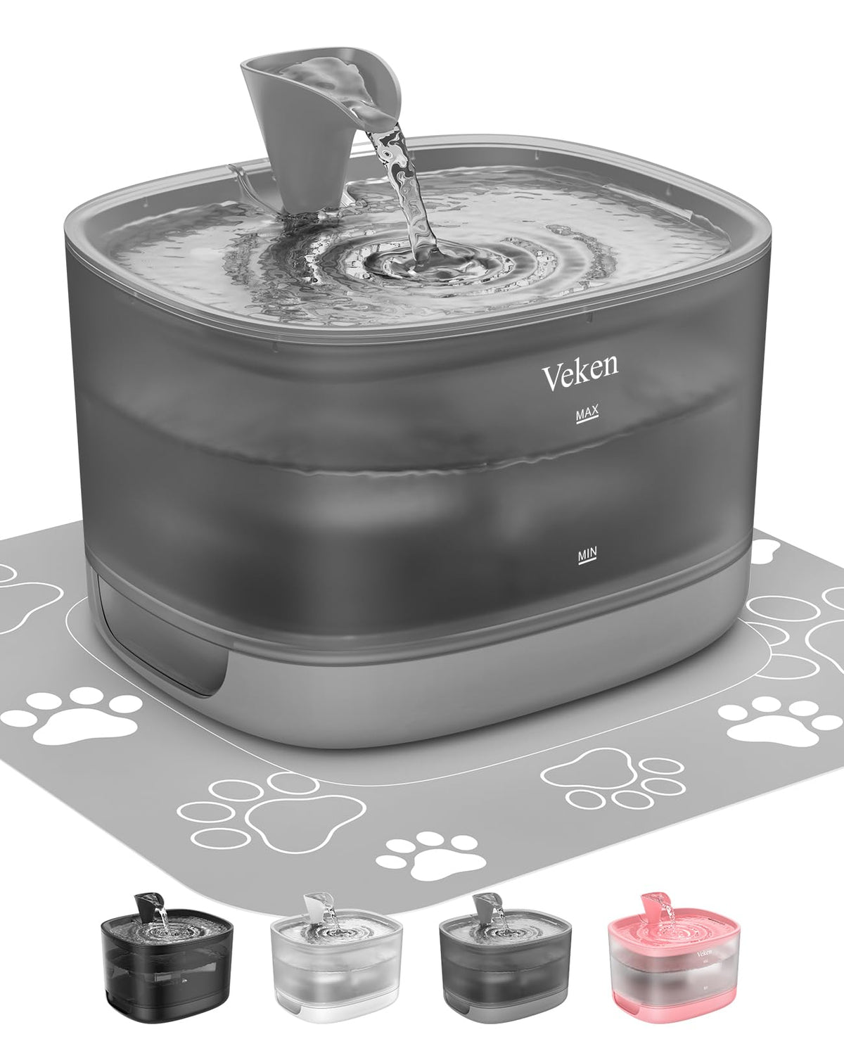Veken Pet Fountain With Detachable Water Tank | 84oz/2.5L | Grey - aborderproducts