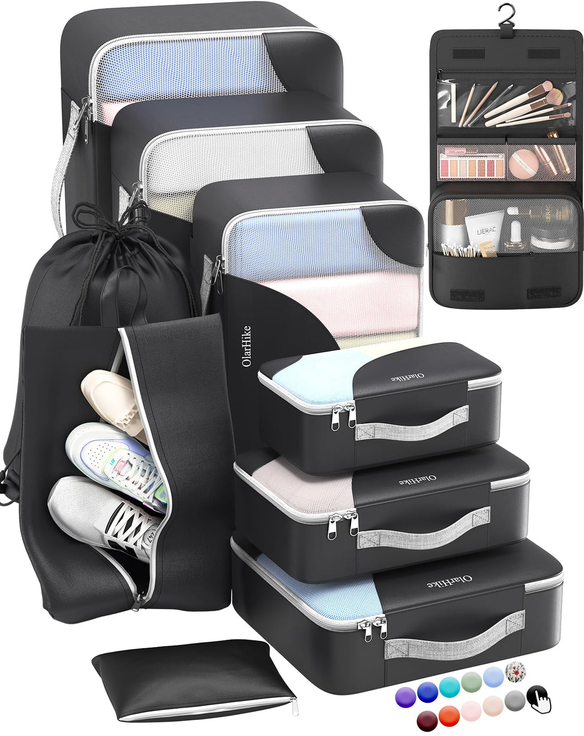 OlarHike 10 Piece Set Travel Packing Cubes | Black - aborderproducts
